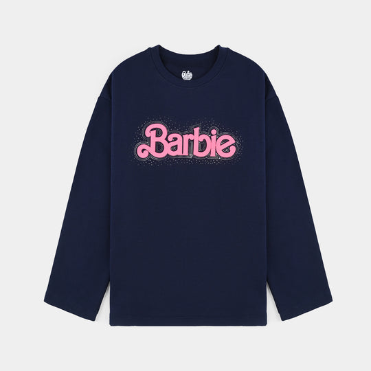 Girls Cotton Terry T-Shirt F/S-NAVY