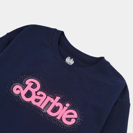 Girls Cotton Terry T-Shirt F/S-NAVY