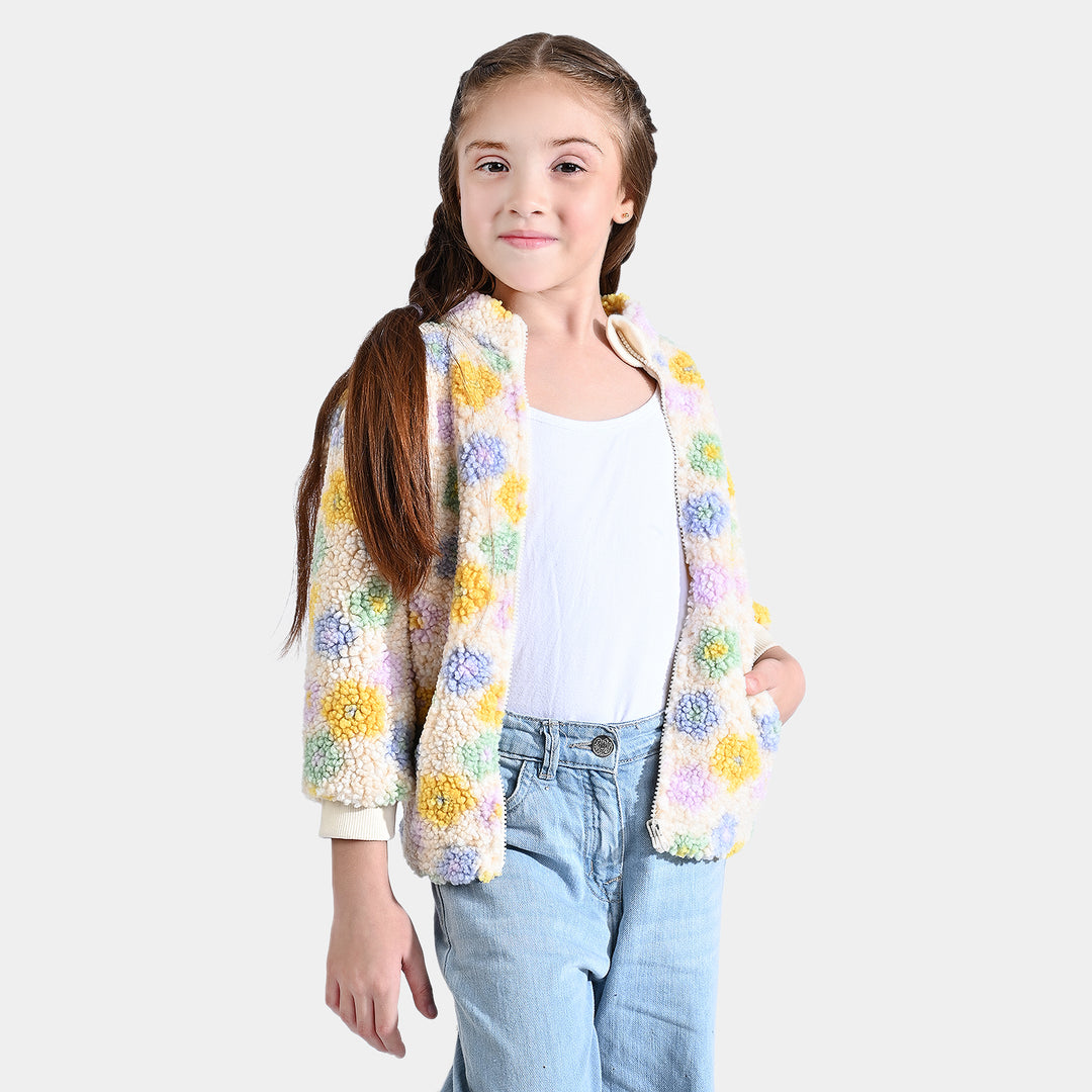 Girls Fleece Knitted Jacket Pastel Garden-Multi