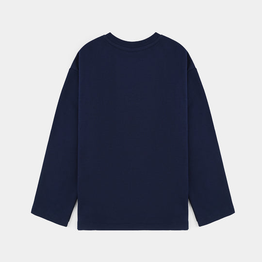 Girls Cotton Terry T-Shirt F/S-NAVY