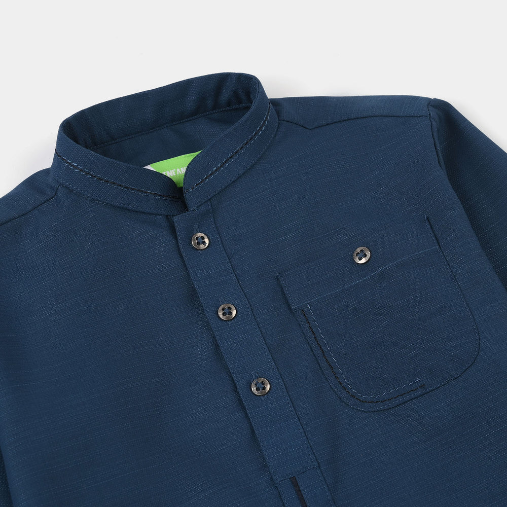 Infant Boys Poly Viscose Kurta Pajama (Cut N Sew) - Teal Blue