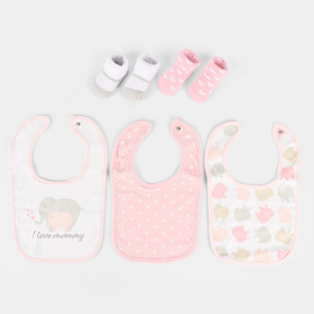 Baby Bib Set 3Pcs with 2 Pair of Socks