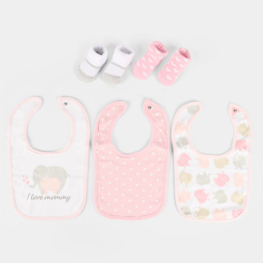 Baby Bib Set 3Pcs with 2 Pair of Socks