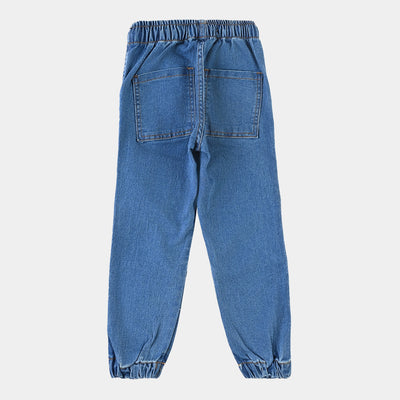 Boys Denim Stretch Pant Contrast Cargo-Mid Blue