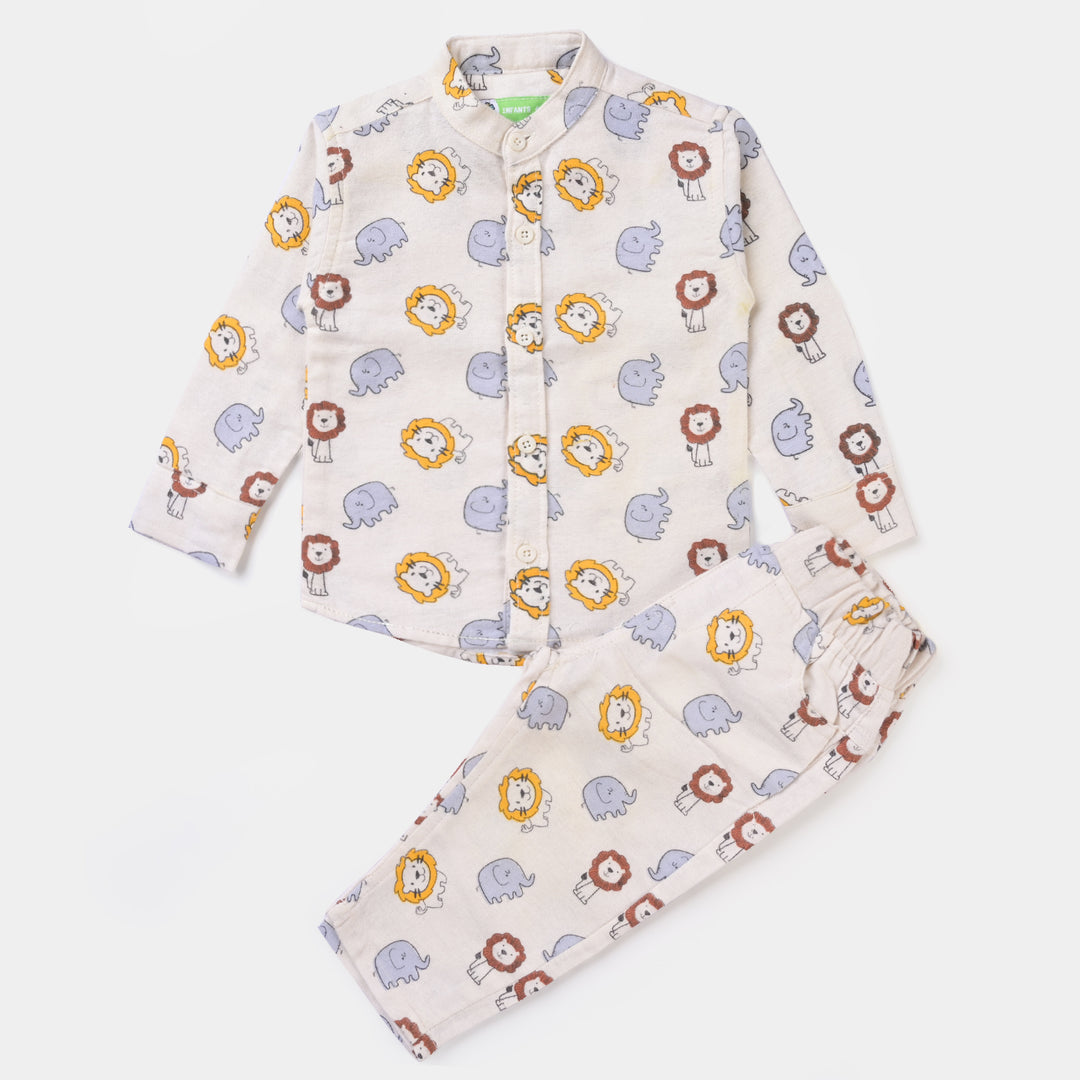 infant Boys Flannel Woven Suit Animals-Off White