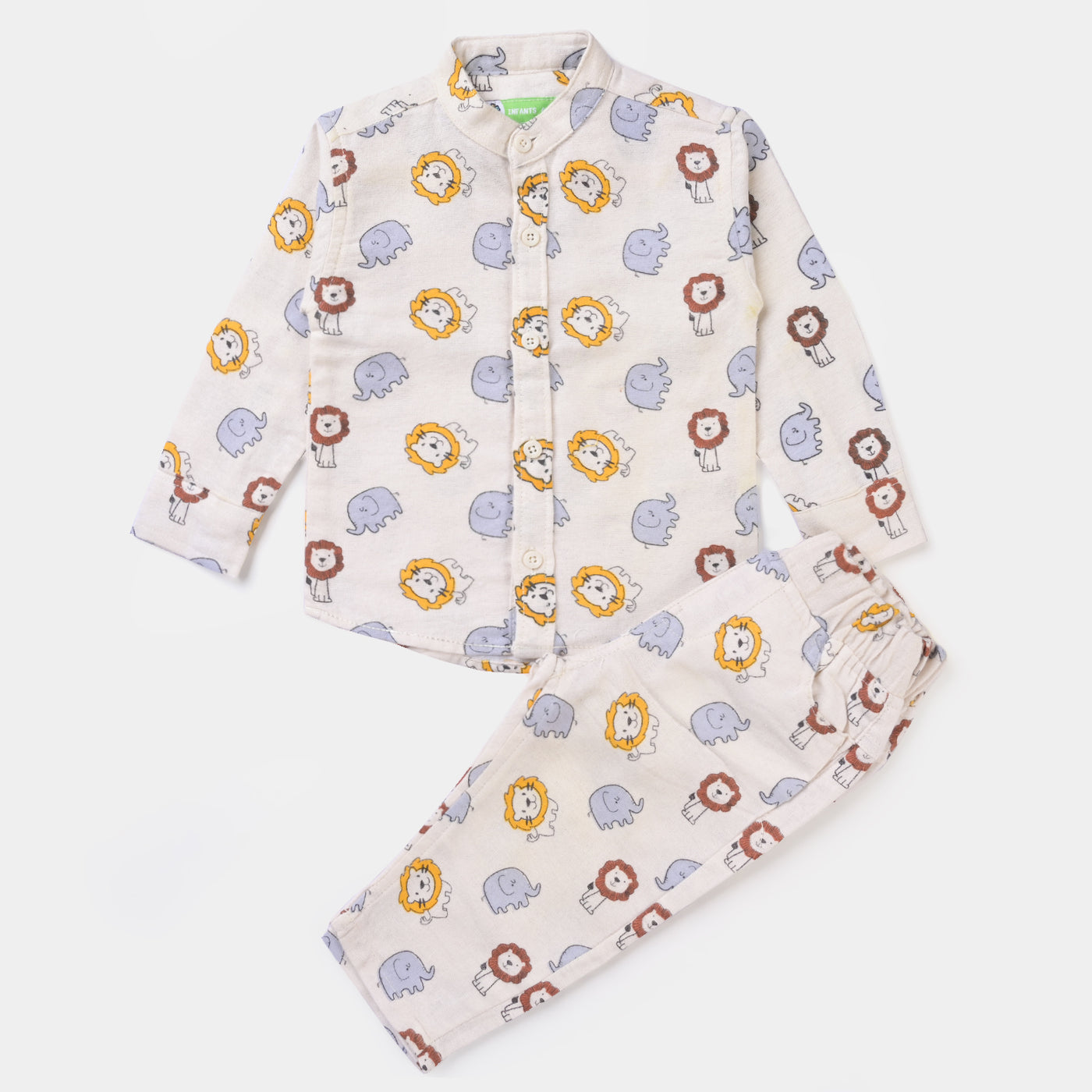 infant Boys Flannel Woven Suit Animals-Off White