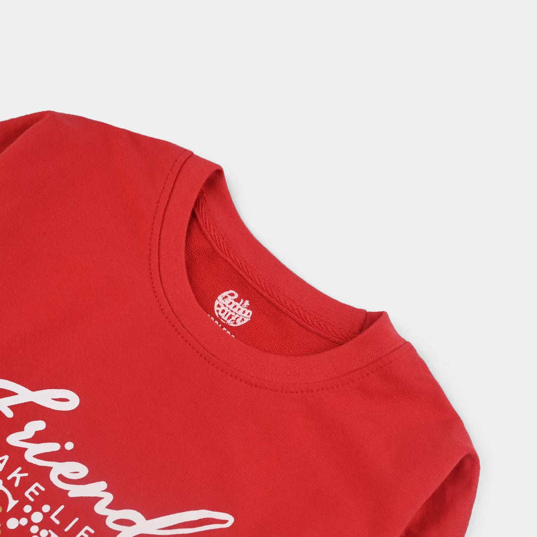 Girls Cotton Terry T-Shirt F/S Friends-Chines.Red