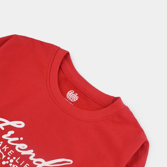 Girls Cotton Terry T-Shirt F/S Friends-Chines.Red