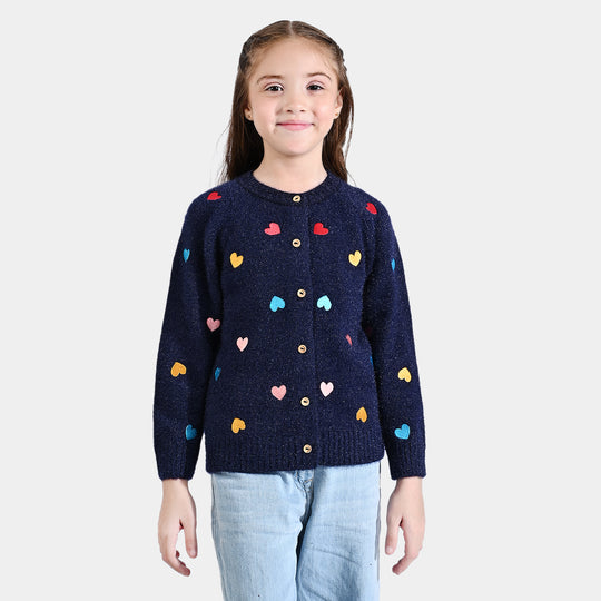 Girls Feather-Acrylic Sweater Love Yourself-NAVY