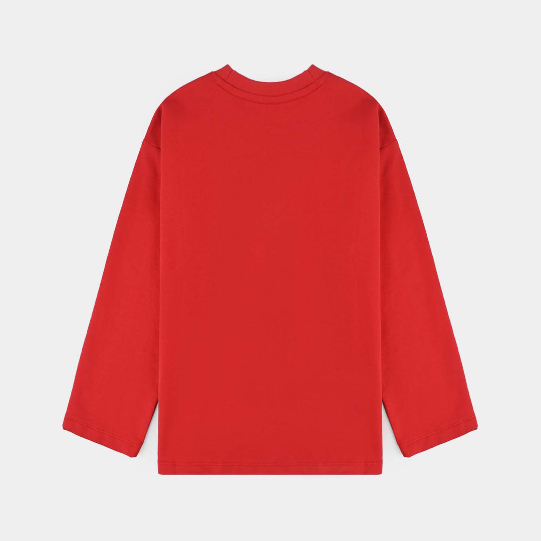 Girls Cotton Terry T-Shirt F/S Friends-Chines.Red