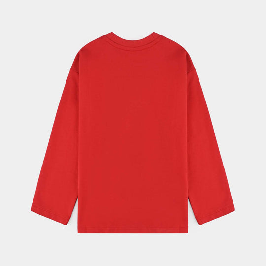 Girls Cotton Terry T-Shirt F/S Friends-Chines.Red