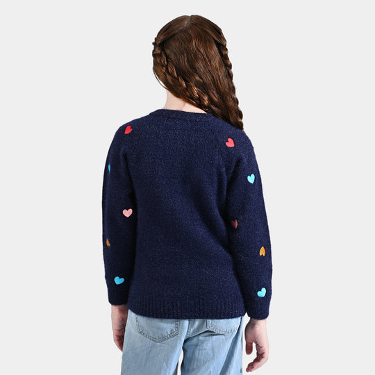 Girls Feather-Acrylic Sweater Love Yourself-NAVY