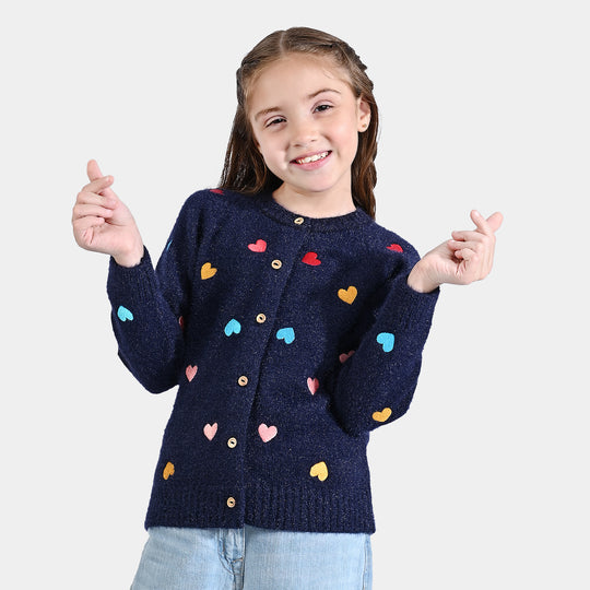 Girls Feather-Acrylic Sweater Love Yourself-NAVY