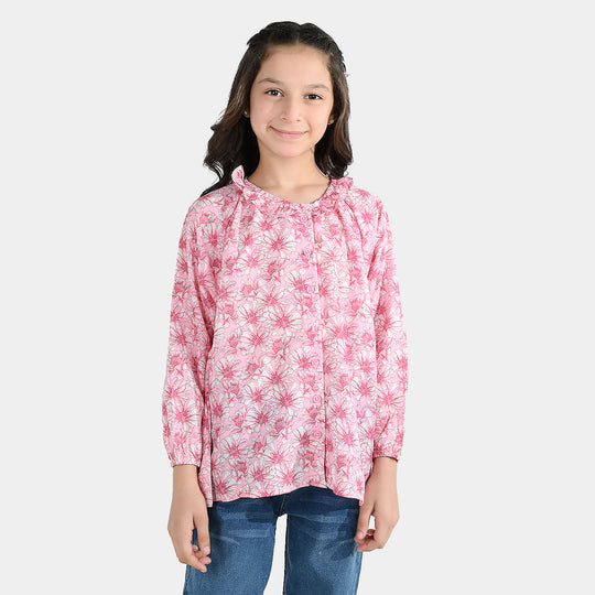 Girls Poly Lawn Casual Top Flamingo-Pink