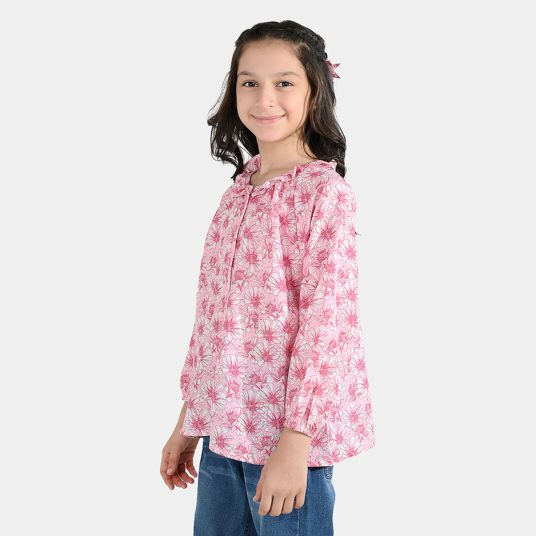 Girls Poly Lawn Casual Top Flamingo-Pink