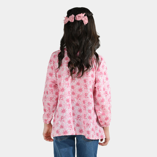 Girls Poly Lawn Casual Top Flamingo-Pink