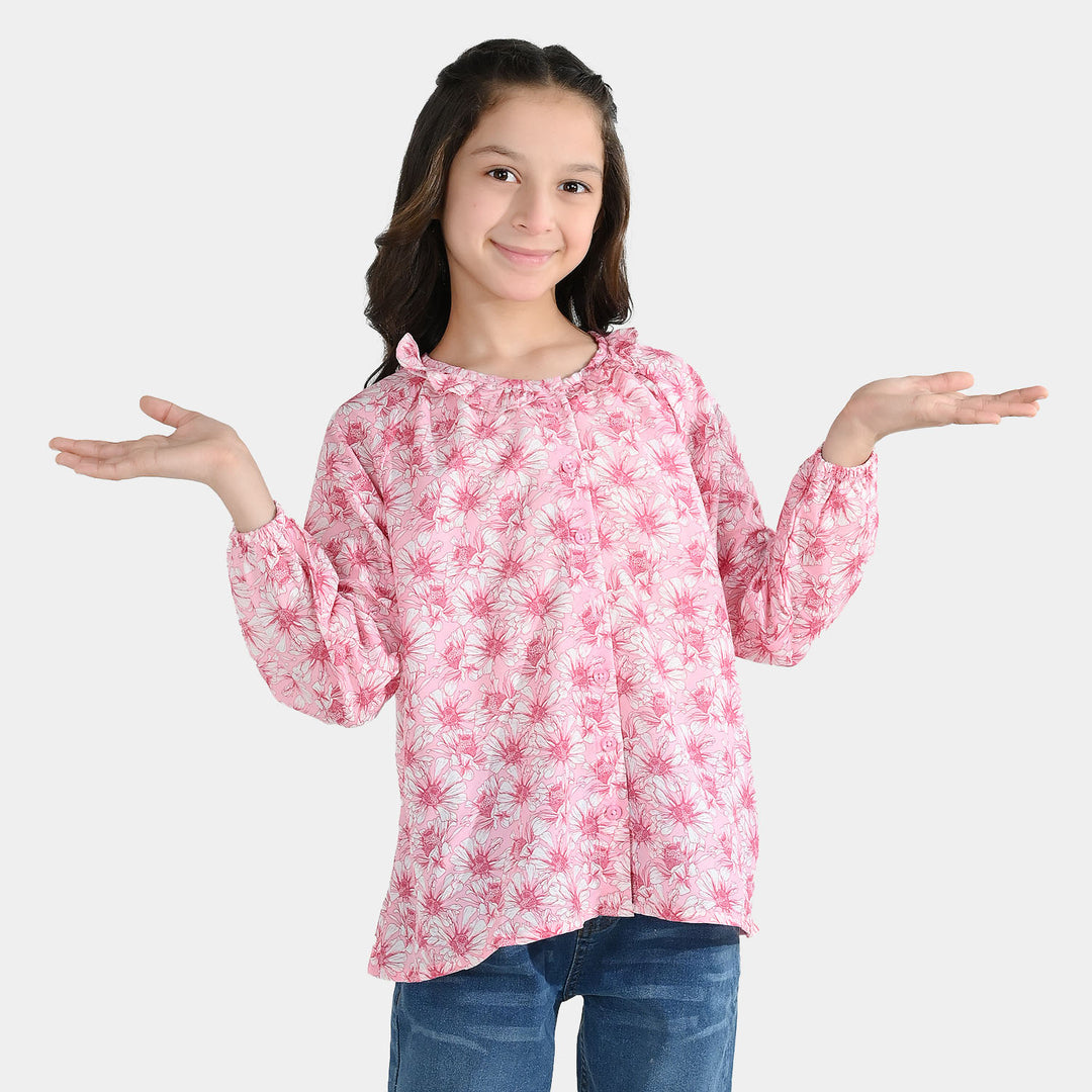 Girls Poly Lawn Casual Top Flamingo-Pink