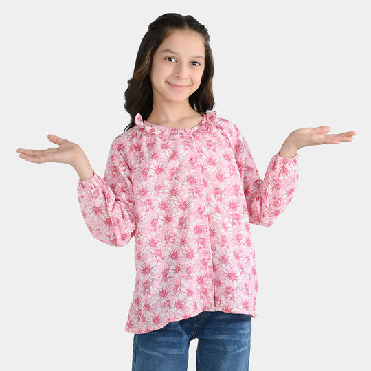 Girls Poly Lawn Casual Top Flamingo-Pink