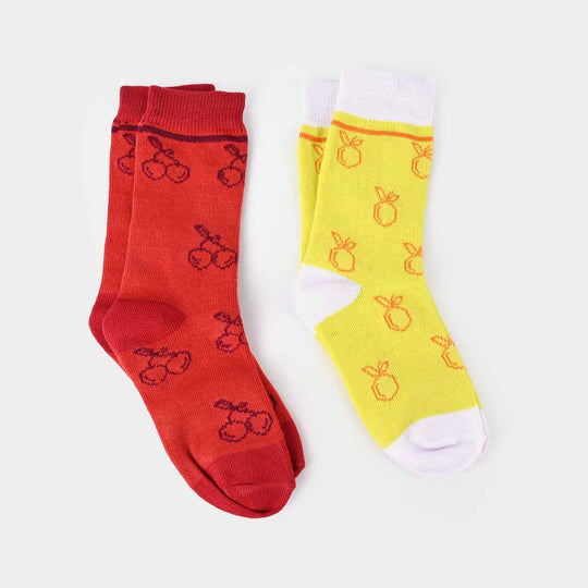 Girls Pack Of 2 Socks Fruits-Red.Yellow