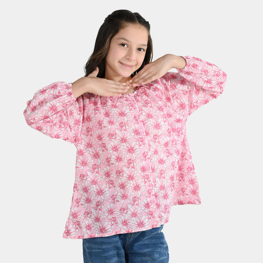 Girls Poly Lawn Casual Top Flamingo-Pink