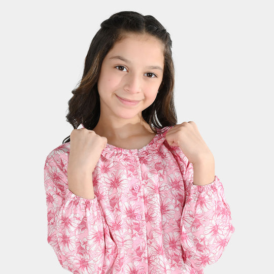 Girls Poly Lawn Casual Top Flamingo-Pink