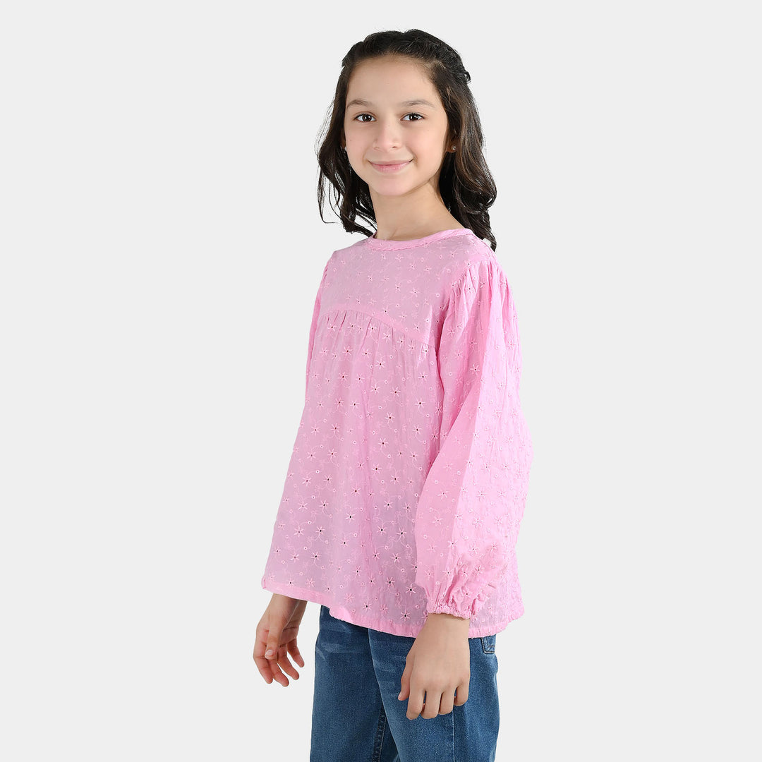 Girls Cotton Emb Top Daffodils-Lilac