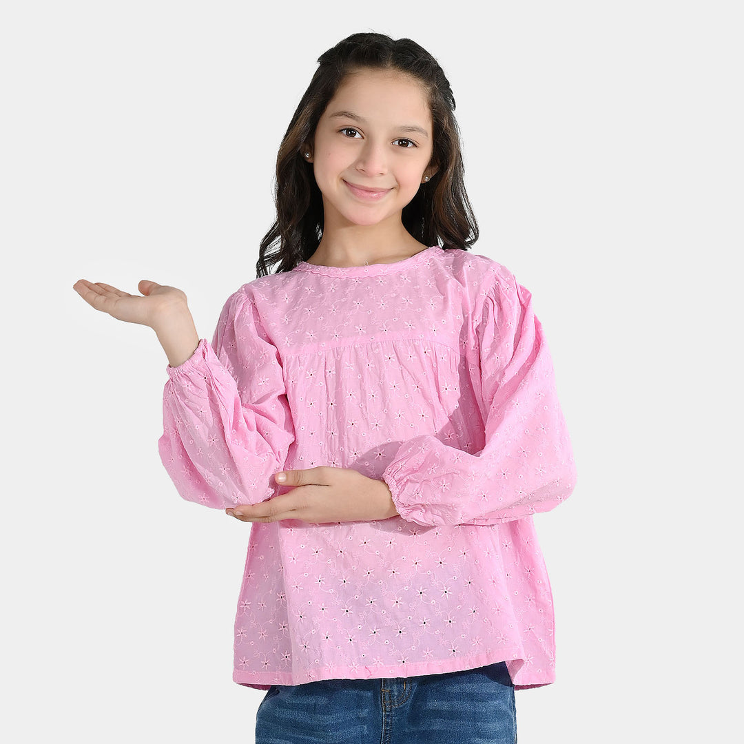 Girls Cotton Emb Top Daffodils-Lilac