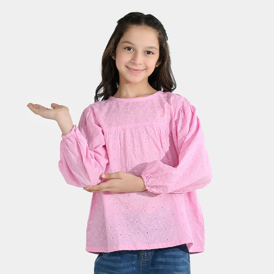 Girls Cotton Emb Top Daffodils-Lilac