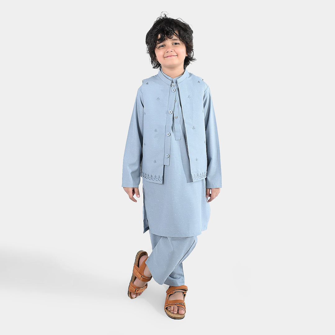 Boys Poly Viscose 3Piece Suit (Blue Stone)