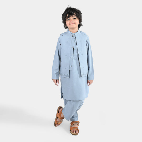 Boys Poly Viscose 3Piece Suit (Blue Stone)