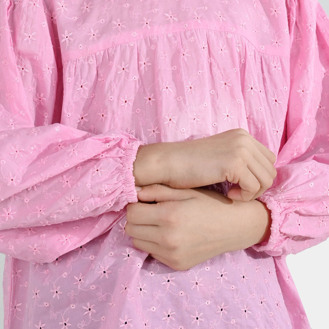 Girls Cotton Emb Top Daffodils-Lilac
