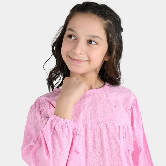 Girls Cotton Emb Top Daffodils-Lilac