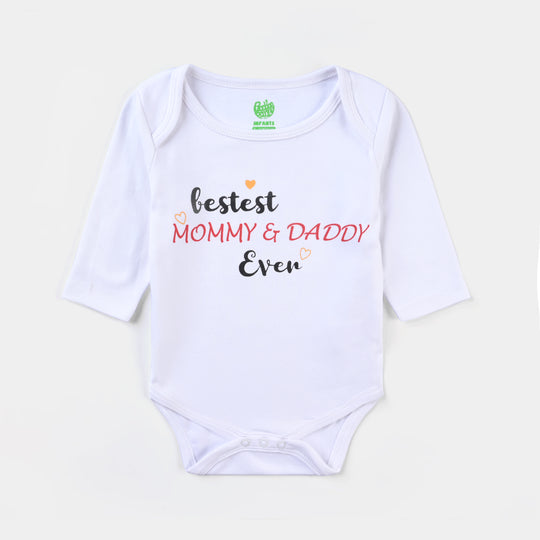 Infant Unisex Cotton Interlock Romper Bestest Mommy & Daddy Ever-White