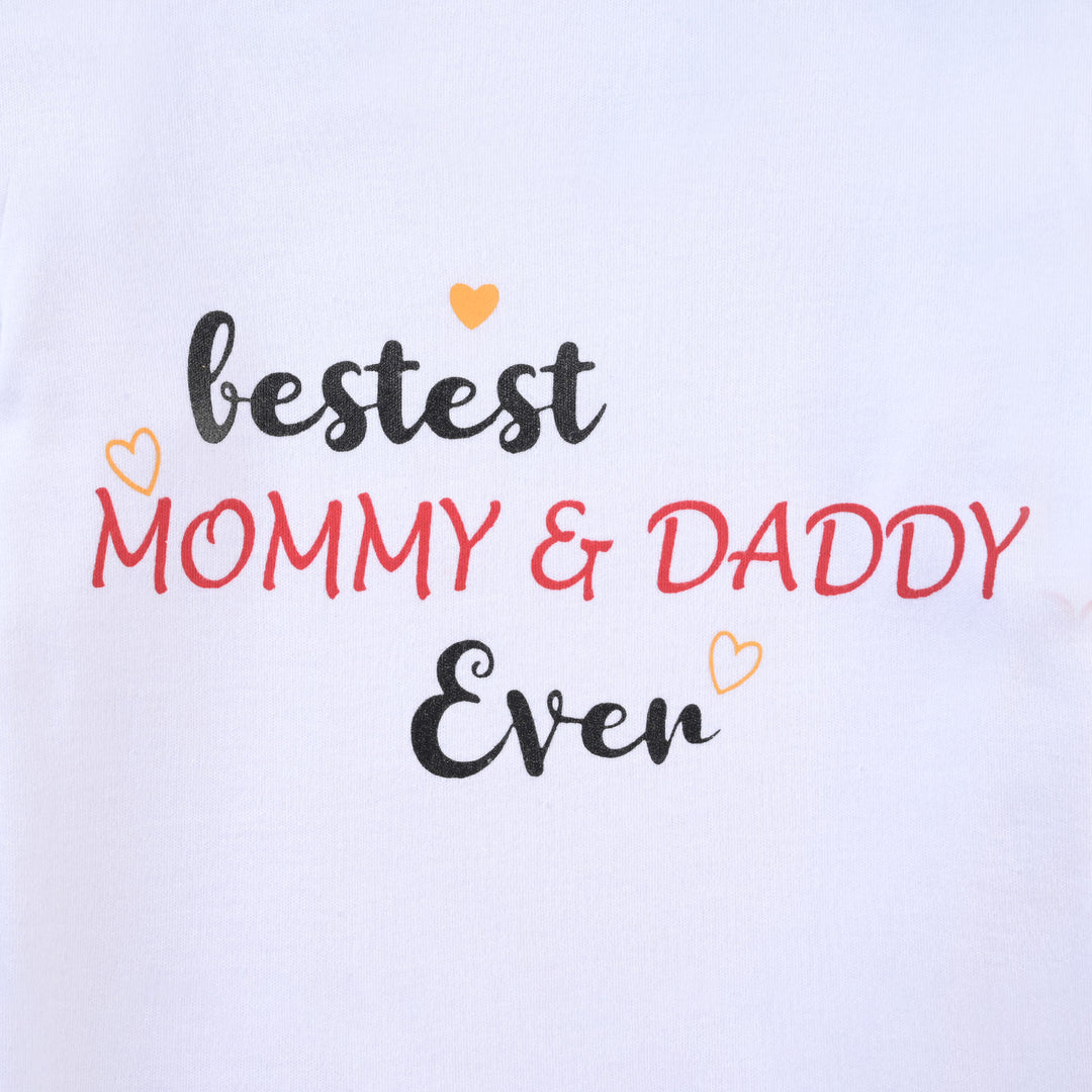 Infant Unisex Cotton Interlock Romper Bestest Mommy & Daddy Ever-White