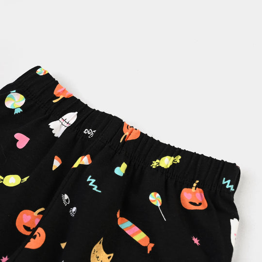 Infant Girls Lycra Jersey Printed Tights Candies-BLACK