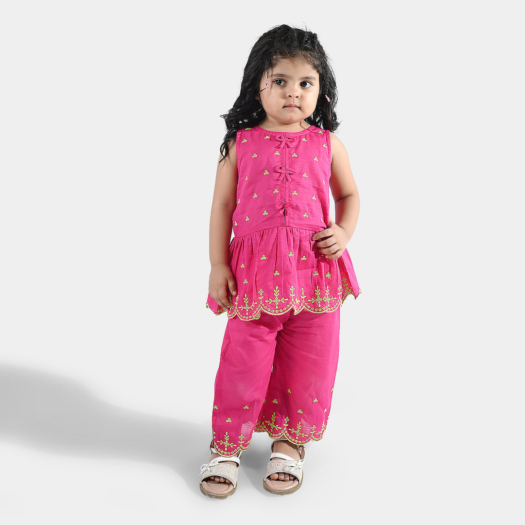 Infant Girls Cotton Emb 2Pcs Baby Blossom - Bright Pink