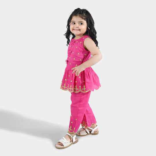 Infant Girls Cotton Emb 2Pcs Baby Blossom - Bright Pink
