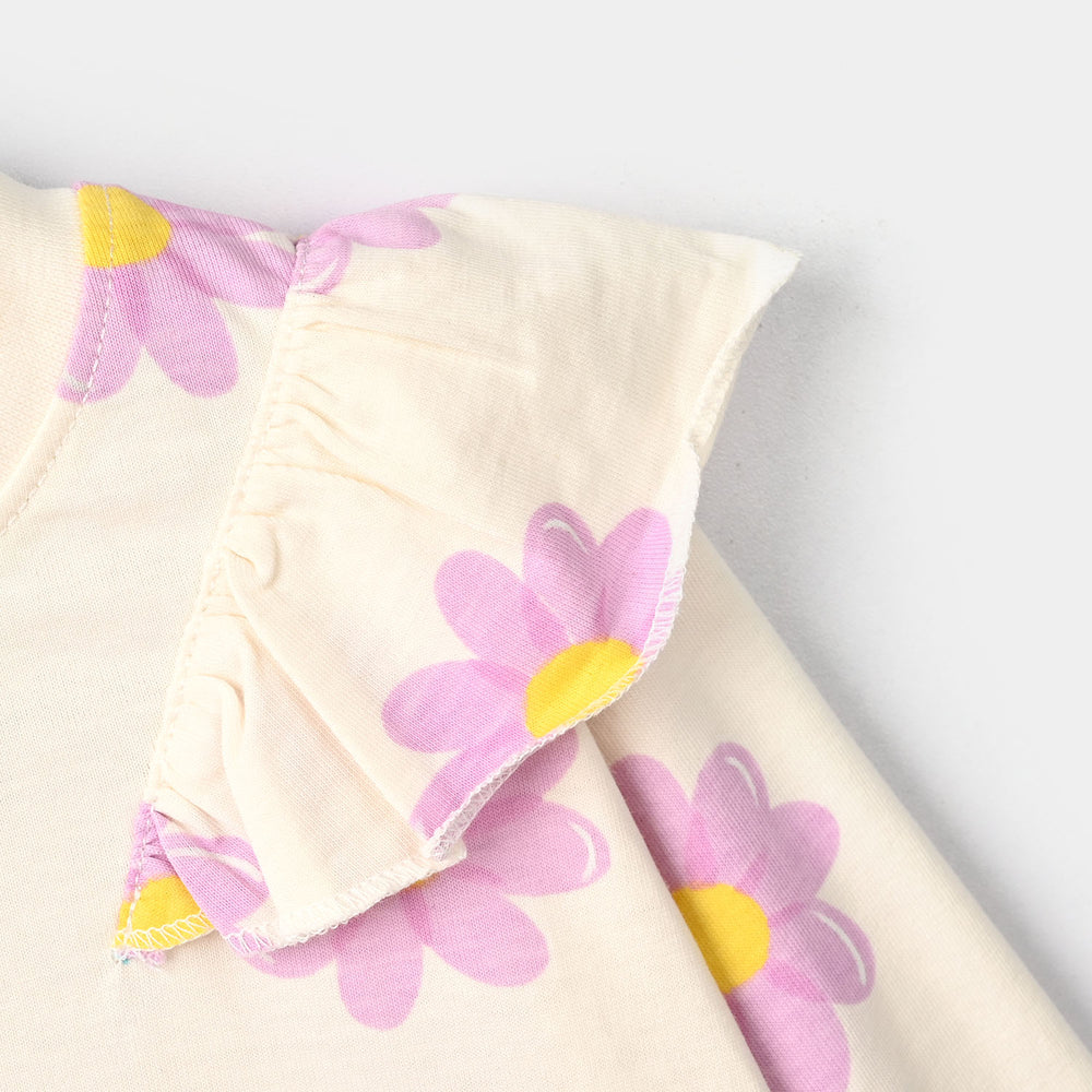 Girls Cotton Jersey T-Shirt F/S Flowers-Off.White