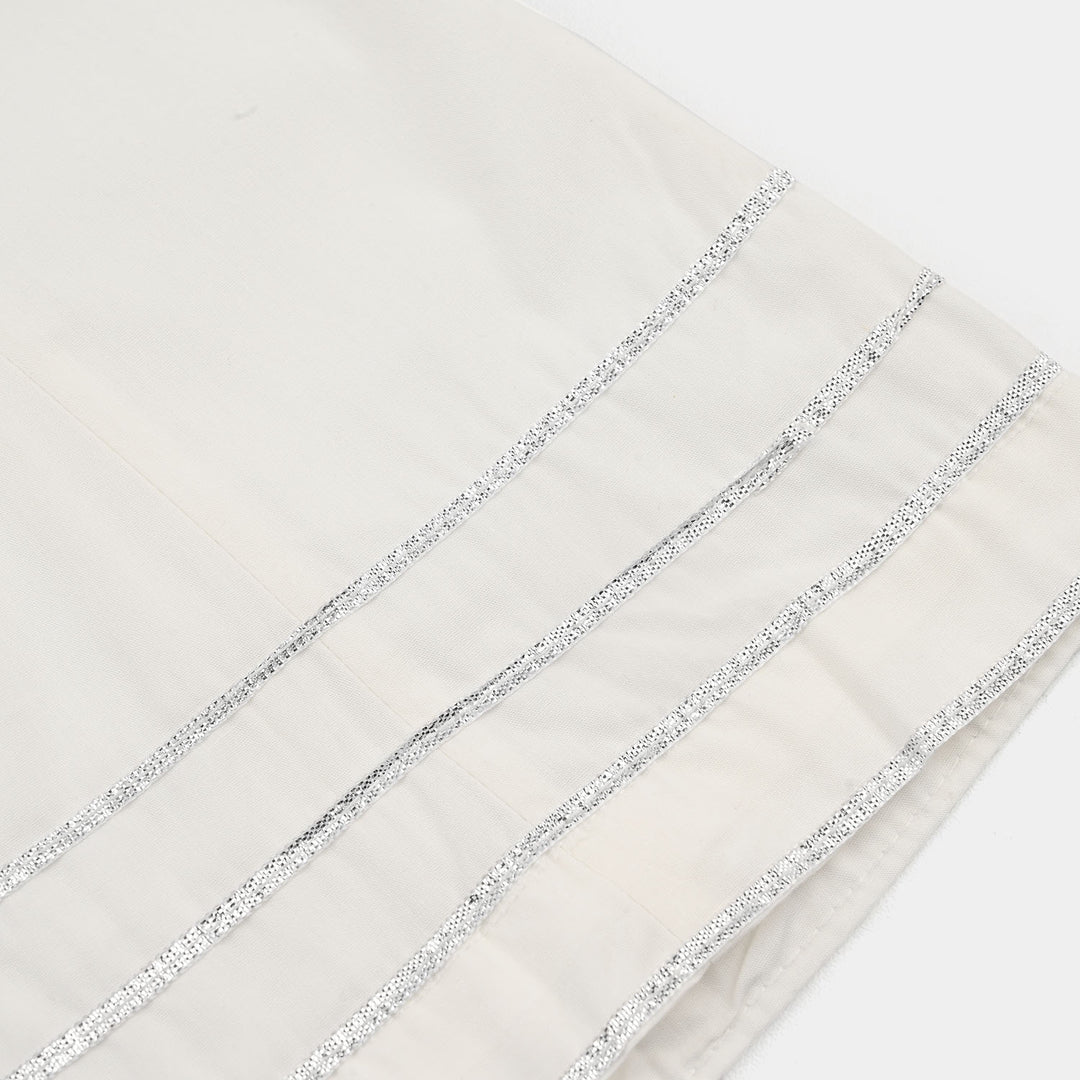 Girls Cotton Dhaka Pants with Gota Patti – White