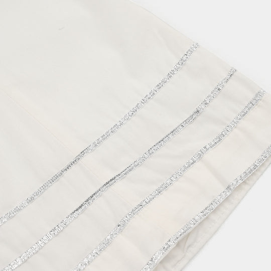 Girls Cotton Dhaka Pants with Gota Patti – White