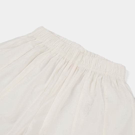 Girls Cotton Dhaka Pants with Gota Patti – White