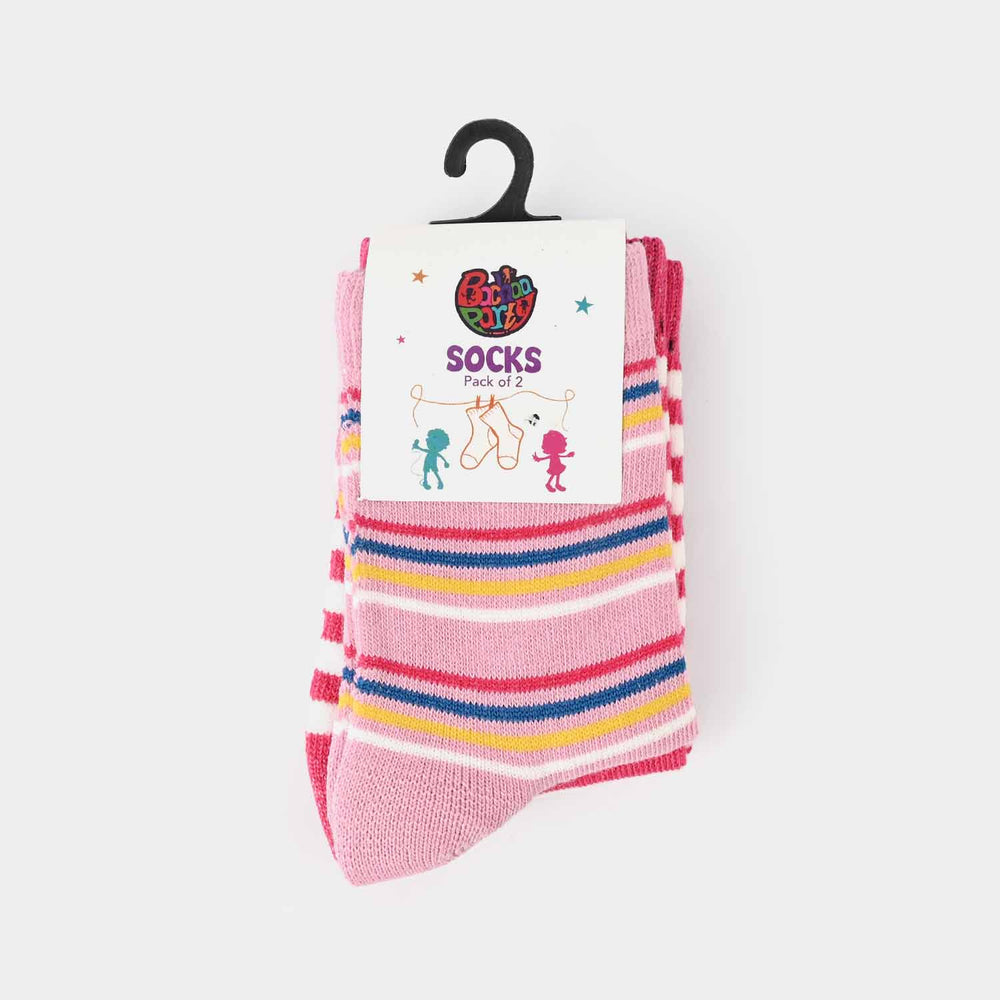 Girls Pack of 2 Socks Striper-D.Pnk.LT.P