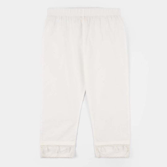 Girls Cotton Pants with Hanging Tassels – White