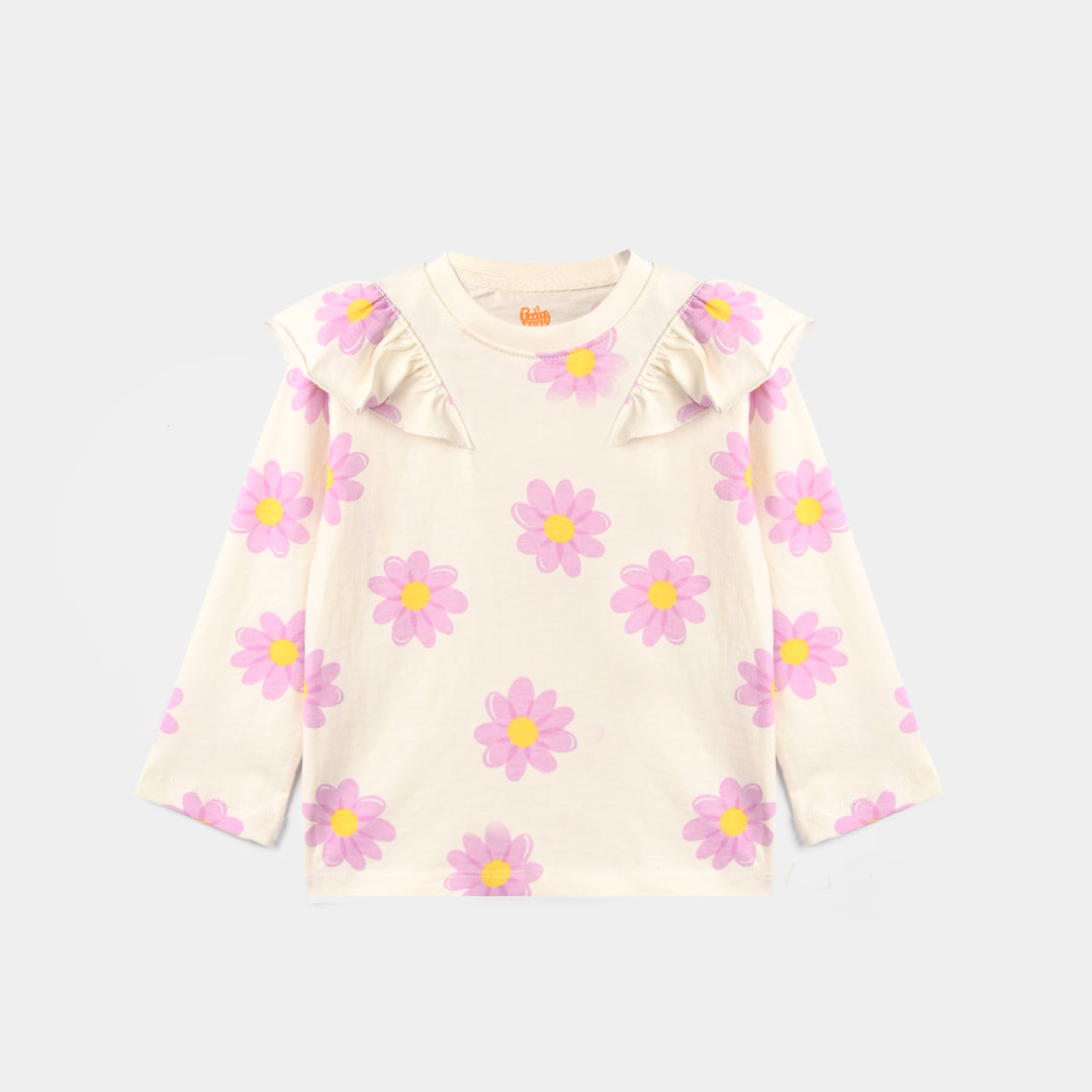 Girls Cotton Jersey T-Shirt F/S Flowers-Off.White