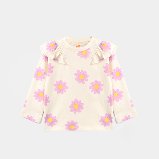 Girls Cotton Jersey T-Shirt F/S Flowers-Off.White