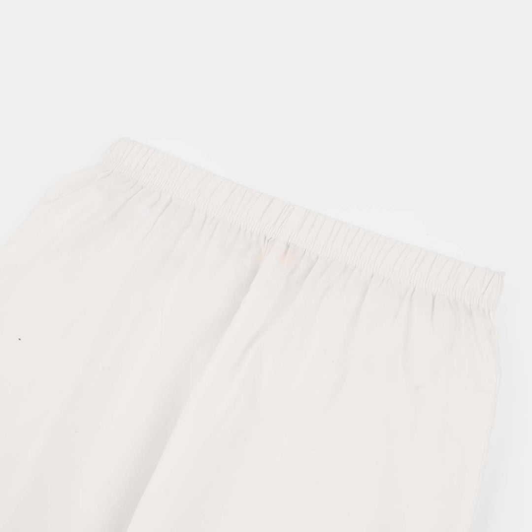 Girls Cotton Pants with Hanging Tassels – White