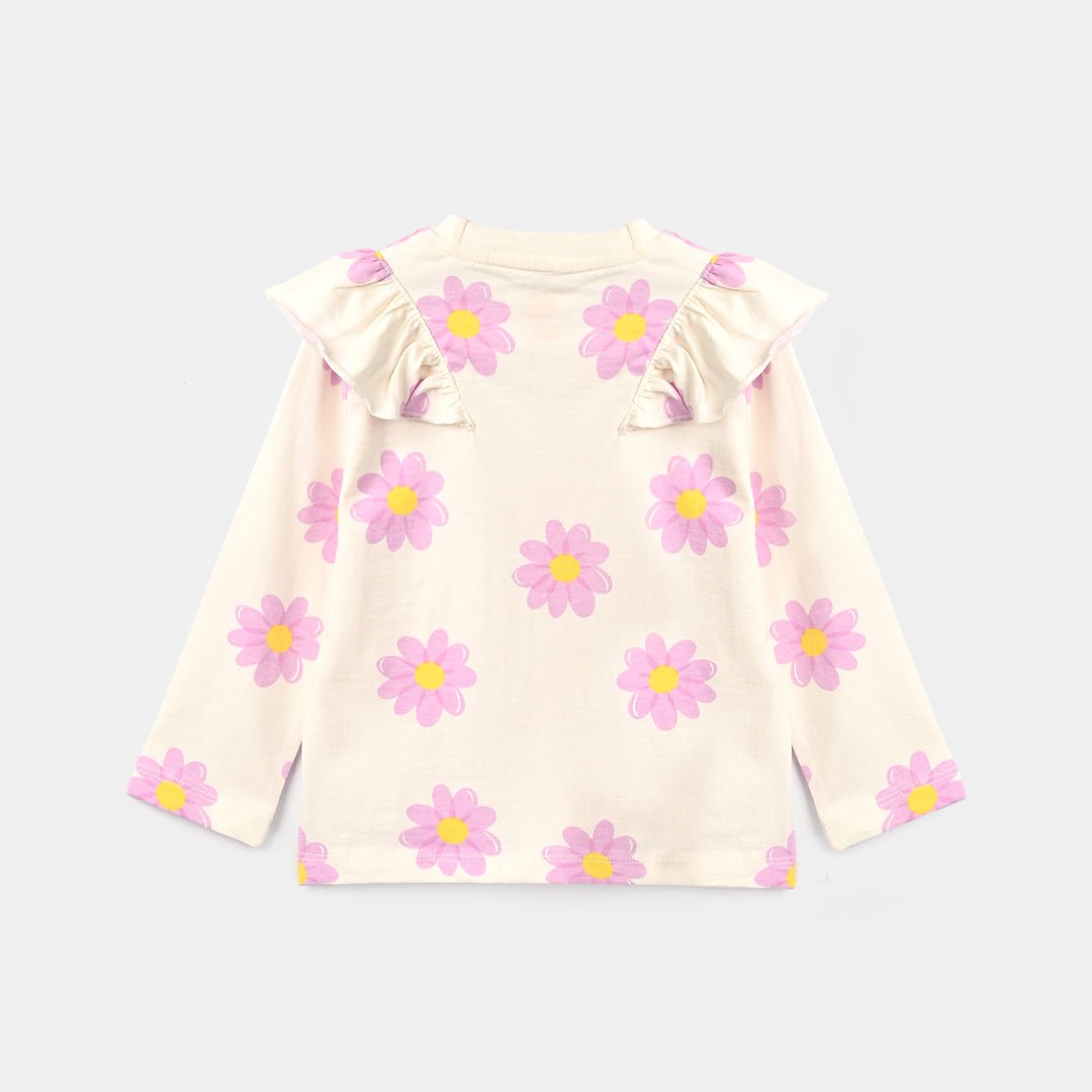 Girls Cotton Jersey T-Shirt F/S Flowers-Off.White