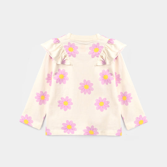 Girls Cotton Jersey T-Shirt F/S Flowers-Off.White