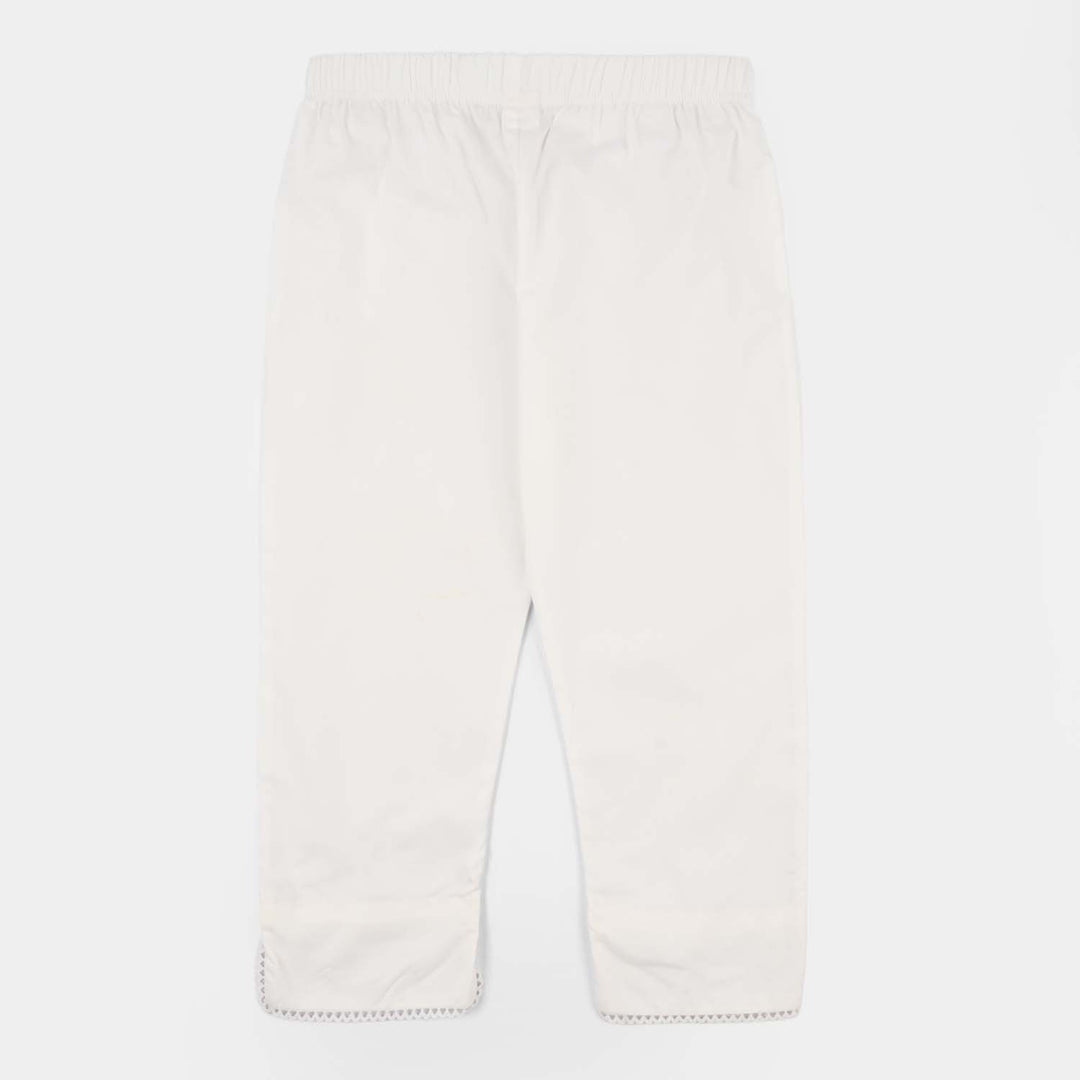 Girls Cotton Pants with Hanging Tassels – White