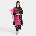 Girls Raw Silk 3-Pcs Suit (Aabroo) - Black